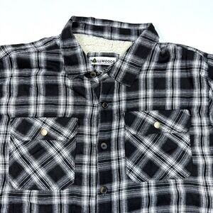 Tallwoods Sherpa Lined Flannel Shirt Shacket Men XL Black N Grey Plaid Pocket
